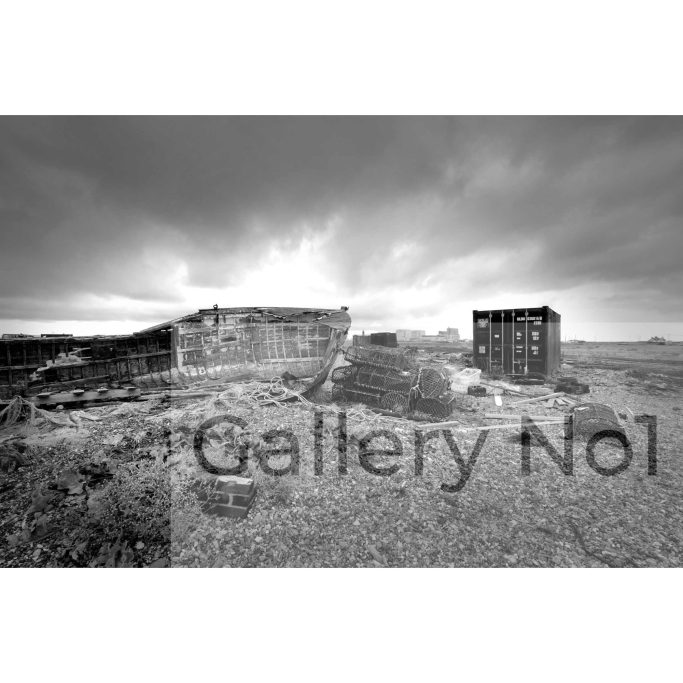 Look for photograph of derelict boat on Dungeness beach