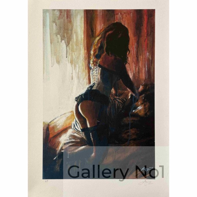 Find art print of woman in a basque and stockings for sale