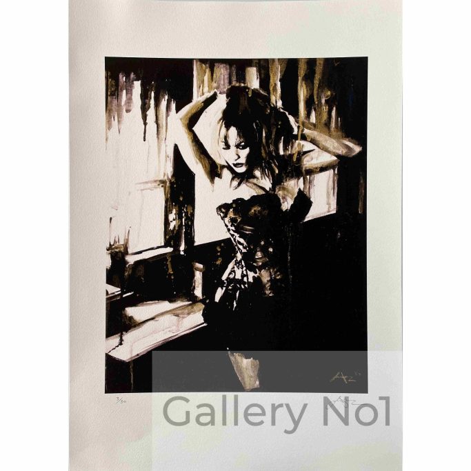 Find an art print of a woman with her hair up by Lee Jones for sale